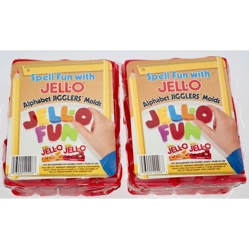 Set of 2 Jell-O Jello Alphabet Jigglers Molds Red Plastic ABC Letters NEW